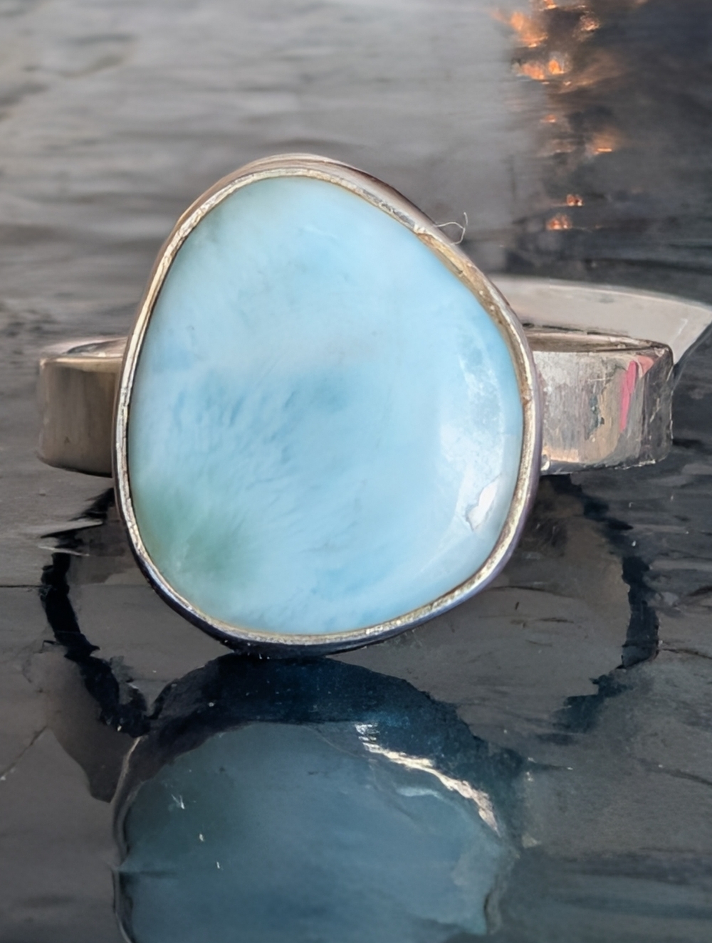 Gemstone of the Caribbean Rare Natural Larimar Sterling Silver Ring Size 9 - Picture 2 of 8